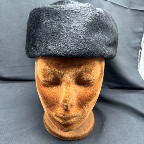 Vintage 1960s Miss Dior Created by Christian Dior Black Fur Italian Pillbox Hat main image 7